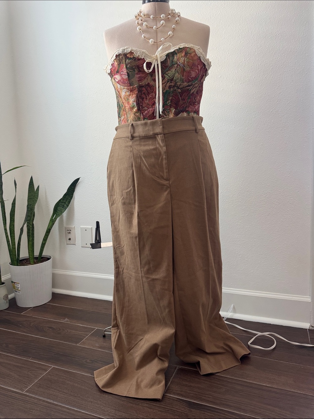 LOFT Wide-Leg High-Waist Tan Trousers